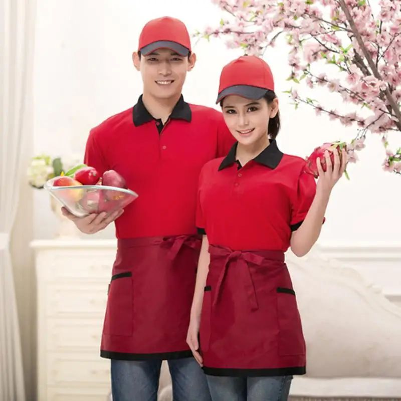 Universal Unisex Apron Short Waist Apron Kitchen Cooking Women Men Aprons with Pocket for Chef Waiter Waitress