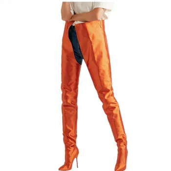 

Abesire New Fashion Women Solid Silk Slip-on Waist Boots Female Pointed Toe Thigh High Boots Ladies Thin High Heels Runway Shoes