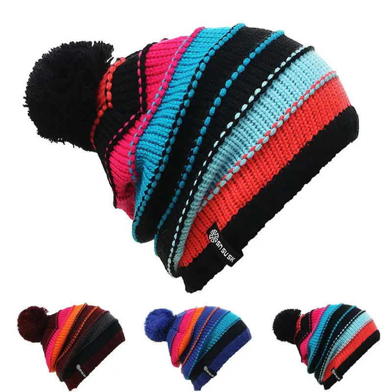 Unisex Men Women Skiing Hats Warm Winter Knitting Skating Skull Cap Hat Beanies Turtleneck Caps Ski Cap Snowboard