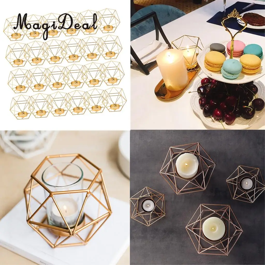 24pcs Industrial Design Hollow 3D Geometric Terrarium Lantern Planter Candle Holder Mood Tea Light Holder Case