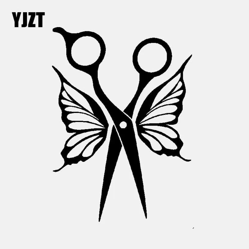 

YJZT 11.2CM*15.5CM Vinyl Decal Hairdresser Scissors Butterfly Wings Car Stickers Art Black/Silver C24-0254