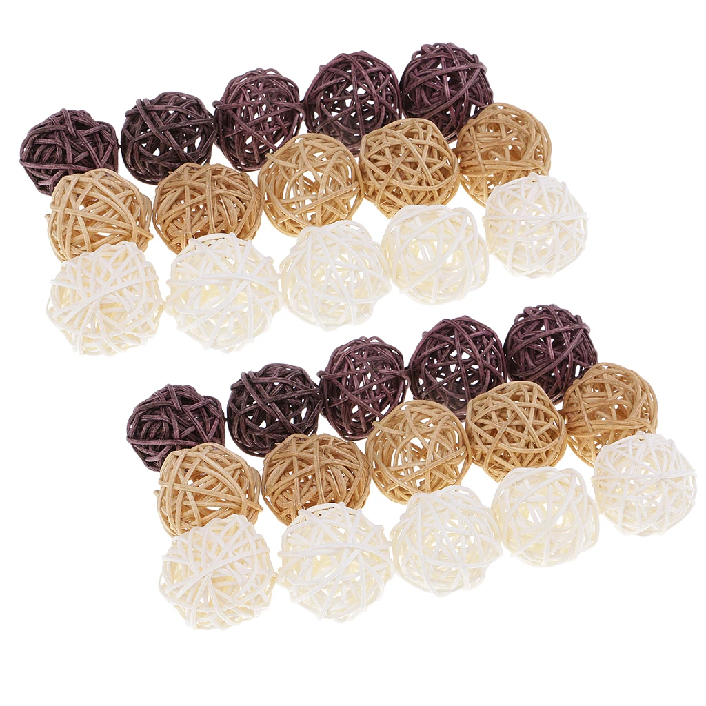 30Pieces 3cm Rattan Wicker Balls White Brown Natural Colors for Home Wedding Party Rustic Decorations, Vase Fillers, Bird Toys