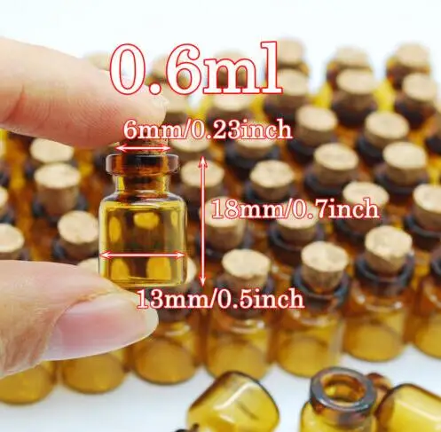 

200pcs 13*18*6mm Glass wishing drift brown Bottles With wooden Cork stopper Empty Tiny Glass Vials Jars Small party Gift Bottle