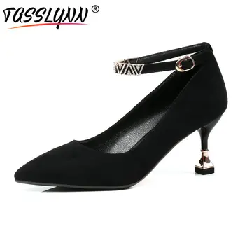 

Tasslynn 2018 Women Pumps Buckle Strap Thin High Heels Sexy Kid Suede Pointed Toe Shoes Wedding Decoration Shoes Size 34-39