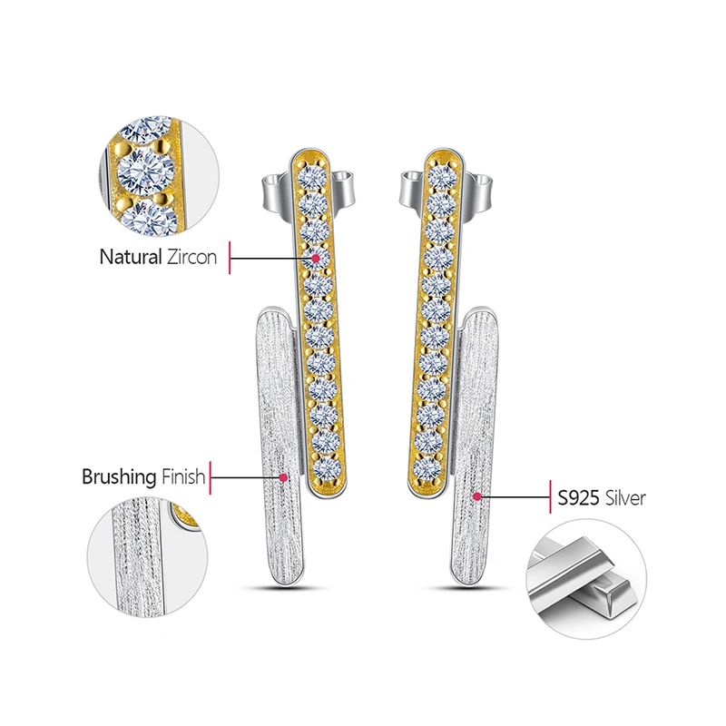 Lotus Fun Real 925 Sterling Silver Handmade Designer Fine Jewelry Creative Minimalist Parallel Lines Stud Earrings for Women