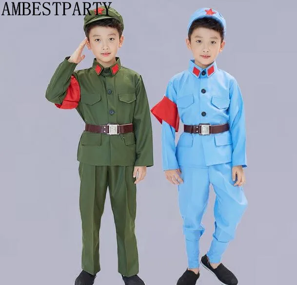 

New 2017 Chinese red army clothing gray military uniform ancient Halloween Cosplay military uniform for Adult kids AMBESTPARTY