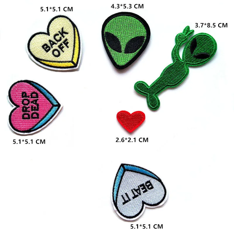 

1 PCS UFO parches Embroidered Iron on Patches for Clothing DIY Stripes Alien Clothes Stickers Custom Heart Badges @T0