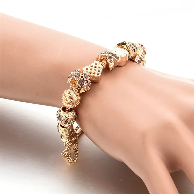 Стильные золотые браслеты фото Szelam Fashion Jewelry Crystal Heart Beads Bracelet For Women Gold European Diy 