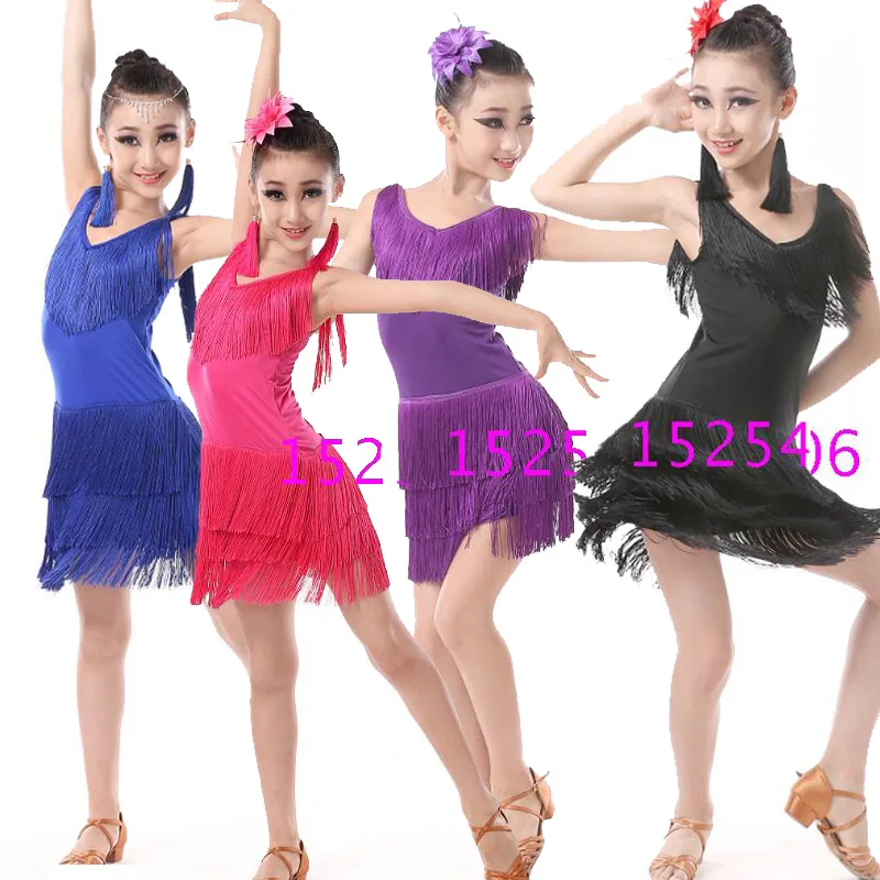 Dance Dress Children Professional Latin Girls Ballroom Salsa Tassels Stage