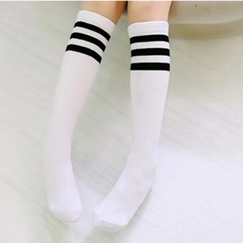 Chaussettes hautes longues jambières bébé filles garçons bandes bottes chaussettes genou coton vieille école football nouveau