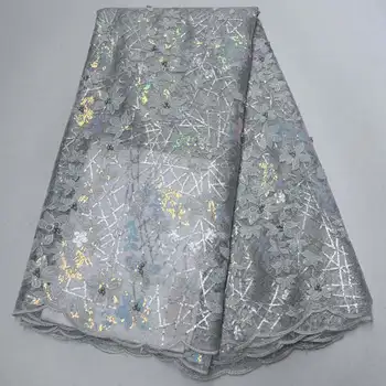 

High Quality African Net Lace Fabrics Wthie color Embroidery Sequins French Tulle Lace Fabric For Nigerian Party Dress XRE02