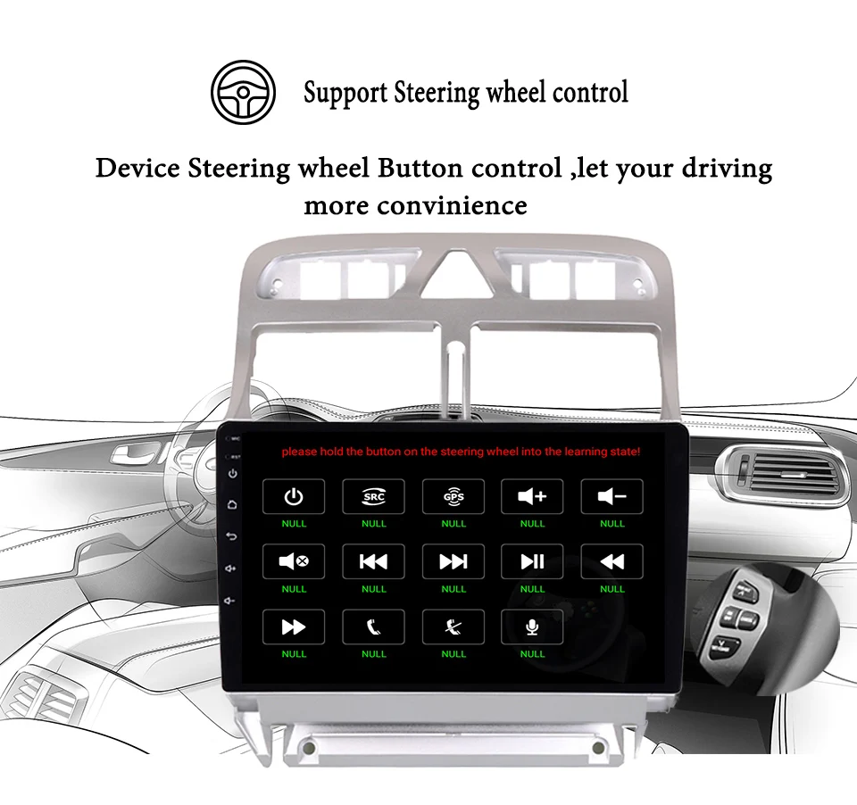 Clearance android 9.0 2 din car radio multimedia player For Peugeot 307 2002-2013 dvd gps navigation navi stereo DSP 2.5D RDS 9" 10