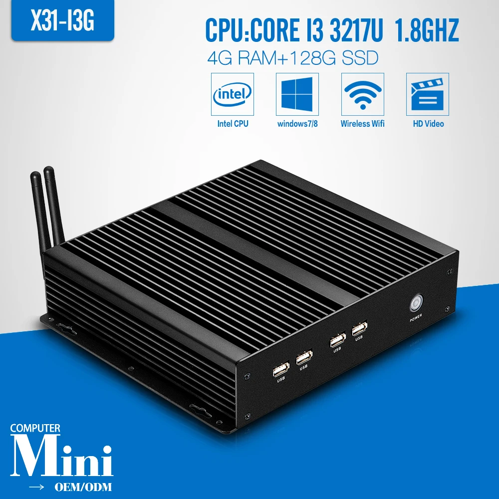 Mini PC core i3 3217U 4G RAM+128G SSD+WIFI 8*USB 4*COM Thin Client Mini Fanless PC Support Linux/WiN7/8/10 OS
