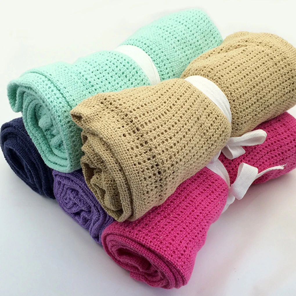 

2019 New Summer Soft Baby Knitting Receiving Blanket Newborn Crochet Swaddler Infant Candy Color Prop Crib Sleeping Blankets
