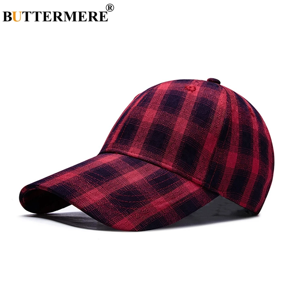 

BUTTERMERE Red Baseball Caps Men Plaid Cotton Dad Hats Women Vintage High Quality Checkered Casual 2020 Spring Summer UV Sun Cap