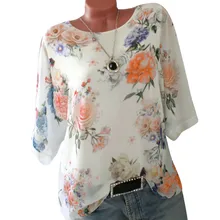 Blusa de S-5XL de talla grande para mujer, blusa holgada con estampado Floral, blusa con cuello ojal, Tops, camisa, tops y blusas para mujer