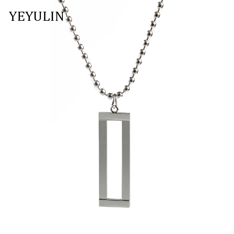 New Arrival Hollow Rectangle Silver Color Metal Pendant Necklace Beads