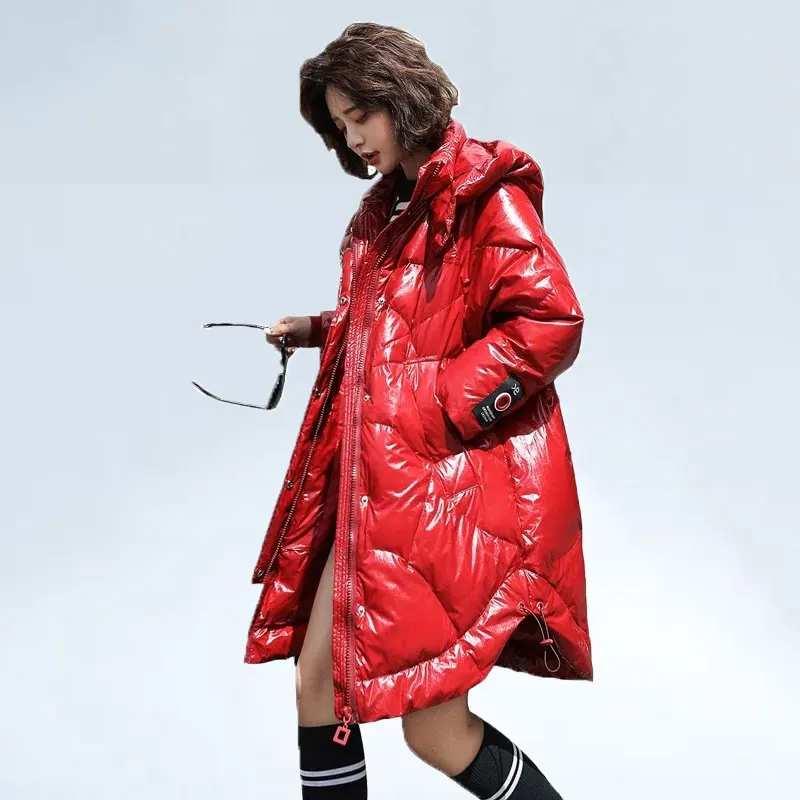 

Winter Down Coats Jackets Warm Woman Parka Female 90% White Duck Down Jacket Women Clothes Long Glossy Hooded Coat parka Femme