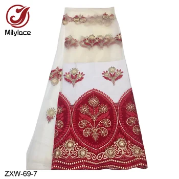 

New high end multi-role nigerian lace fabric high quality delicate embroidered tulle lace fabric with stones for dresses ZXW-69