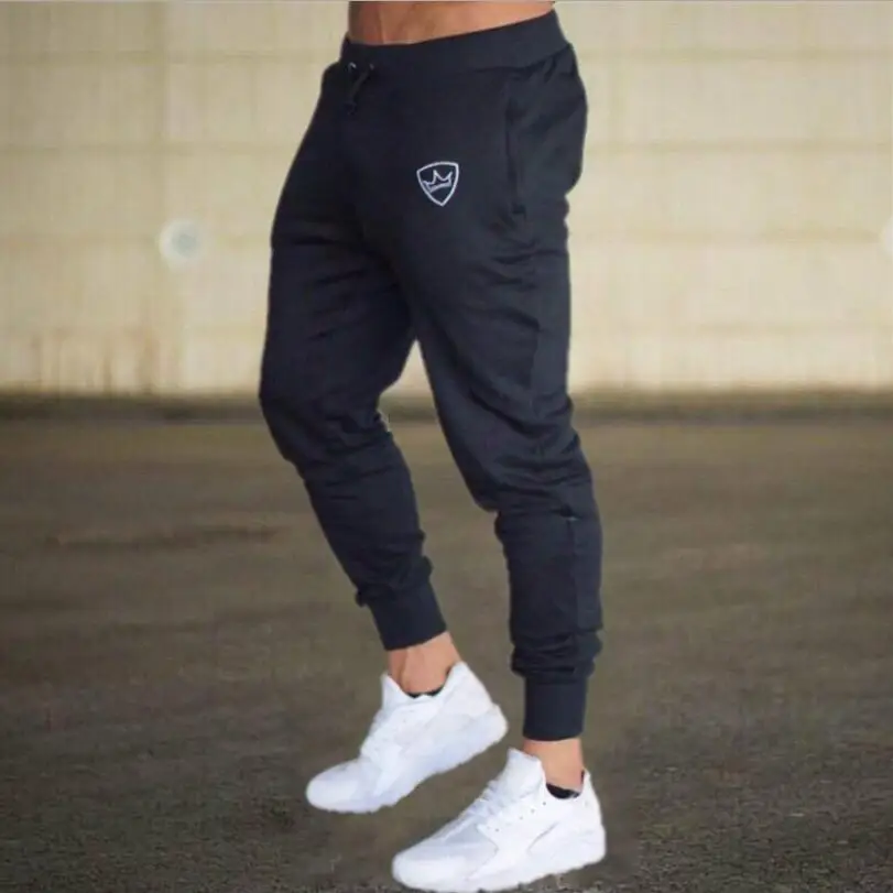 Новые осенние Брендовые мужские спортивные штаны для бега, мужские повседневные штаны для бега, спортивная одежда, высококачественные штаны для бодибилдинга - Цвет: crown black