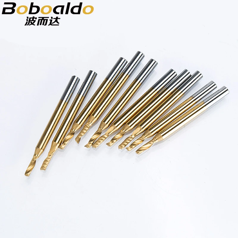 1pc 3.175mm TiN Coating Single Flute Spiral Cutter router bit CNC end mill carbide milling cutter Machine Accessories