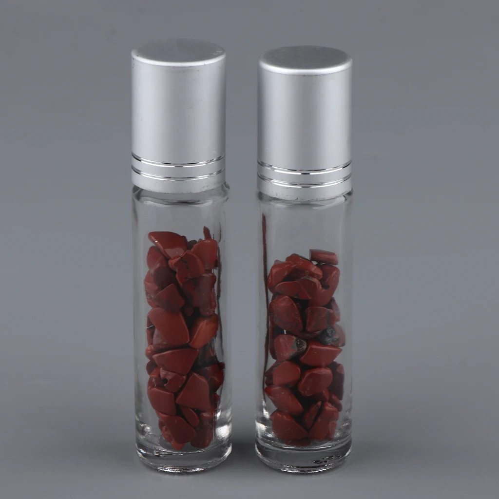 Набор из 2 шт. 10 мл эфирных масел пустая бутылка с раздельным смешанным кристаллическим камнем красочный многоразовый рулон на бутылках - Цвет: Red Jasper