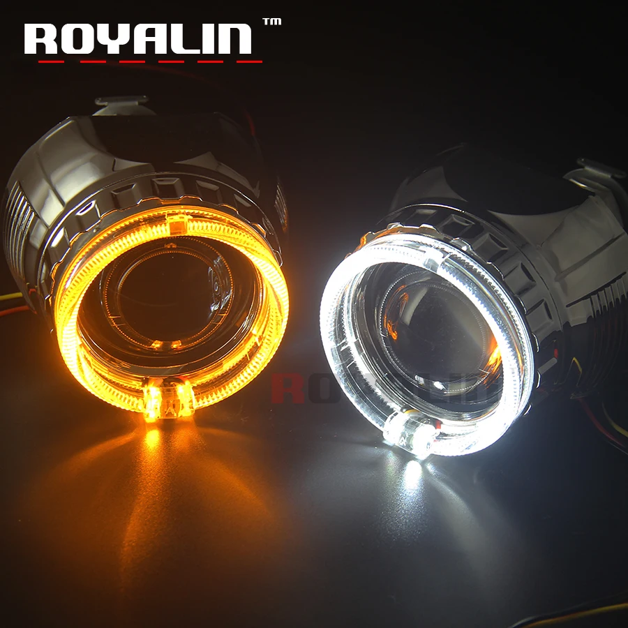 

ROYALIN W2 Bi Xenon H1 Projector Lens 2.5 Mini Halogen Lens LED Angel Eyes Halo Rings Shrouds White Yellow DRL Turn Sign Light