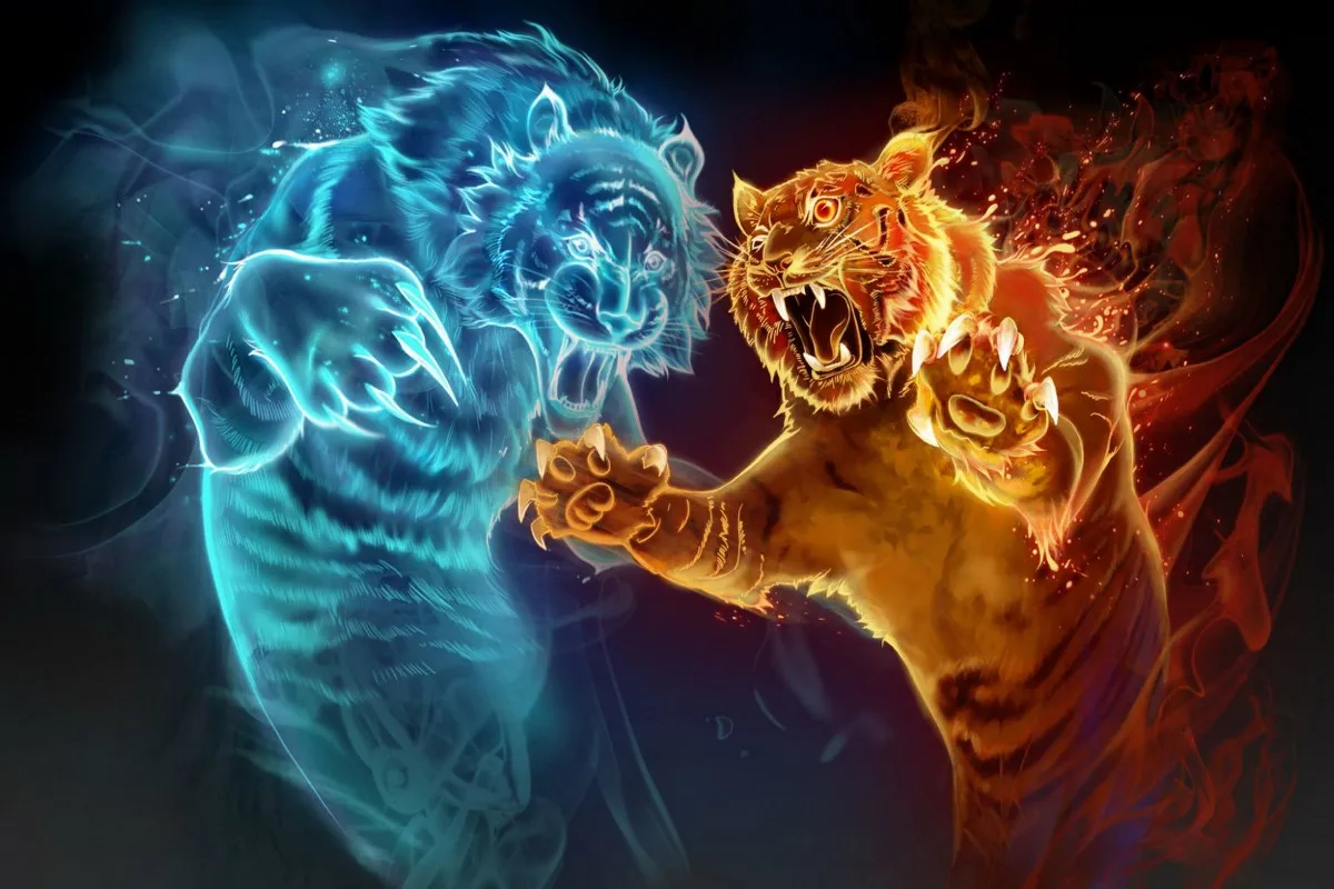 Canvas Poster art game spirits magic tiger water fire flame animal