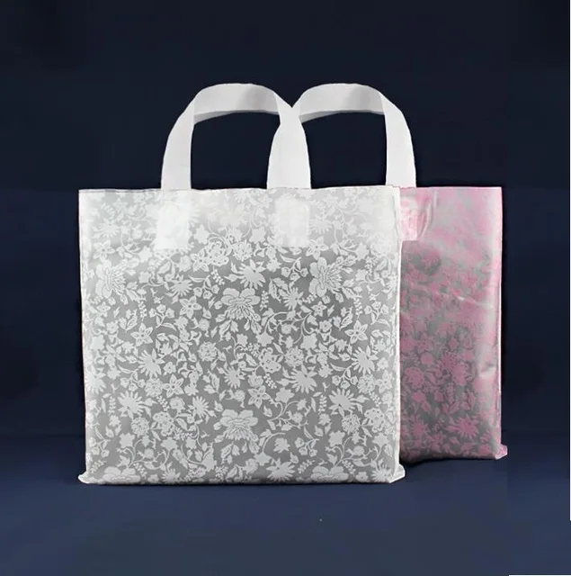 

big pink and white Shopping Jewelry Packaging Plastic Gift Bag With Handle plastic jewelry gift pouch