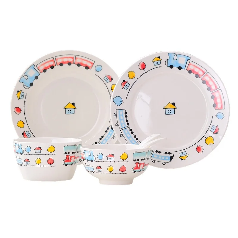 Cartoon Train Pattern Baby Ceramic Dining Dish (5)