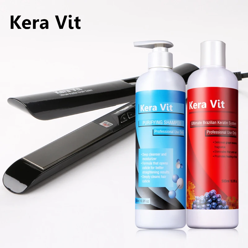

Kera Vit 500ml Brazilian Keratin Treatment Hair Straightening+500ml Purifying Shampoo+hair Flat Iron Smooting And Shine Hair