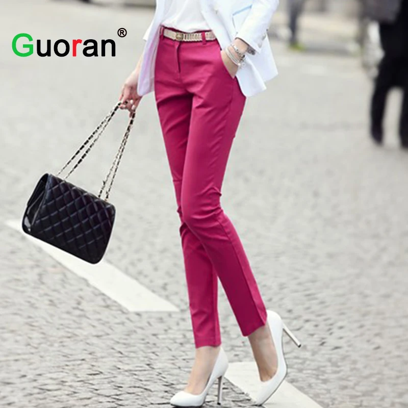 {Guoran} women formal office work pants 5 colors plus size ladies