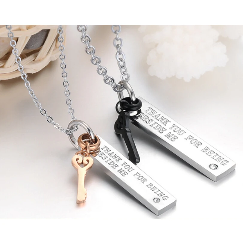 316L Нержавеющая сталь ожерелье Подвески Резные обещания слова новая личность любовь кулон с шармом ключ, 1 пара цена