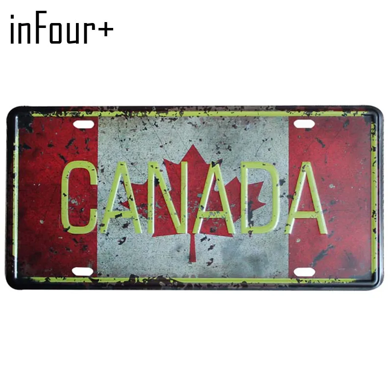 [InFour+] Горячая Канада Флаг пластина металлическая пластина номер автомобиля жестяная вывеска бар паб кафе домашний декор металлический гаражный знак живопись таблички знаки