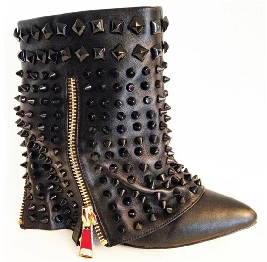 Fashion Shark Shape Wedged Women Boots Pointed Toe Rivets High Heel Ankle Boots Shoes Woman Autumn Winter Rain Boots Botas Mujer (10)