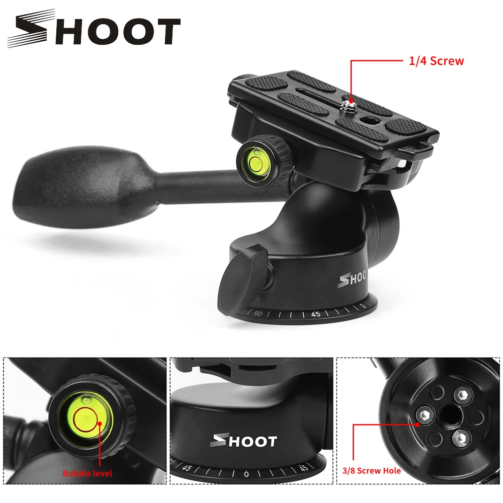 

SHOOT Professional Aluminum 3-Way Fluid Rocker Arm Video Ball Head Quick Release Plate for Canon Nikon DSLR Cam Tripod Monopod