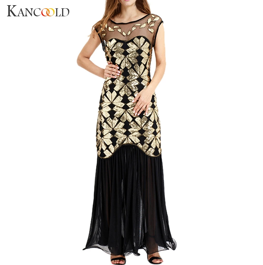 

KANCOOLD Dress Women Vintage 1920s Bead Fringe Sequin Dresses Lace Party Flapper Cocktail Prom fashion Dress women 2018NOV30