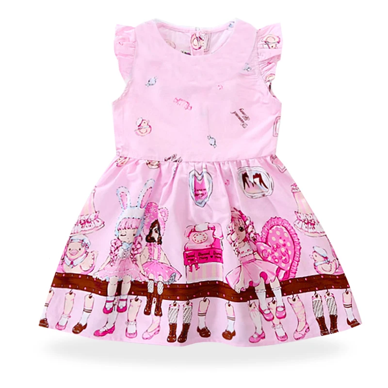 

2019 New Summer 2-7 Years Cute Girl Cotton Clothing Cartoon Print Bowknot Children's Clothing Girls Elsa Anna Cartoon Dress