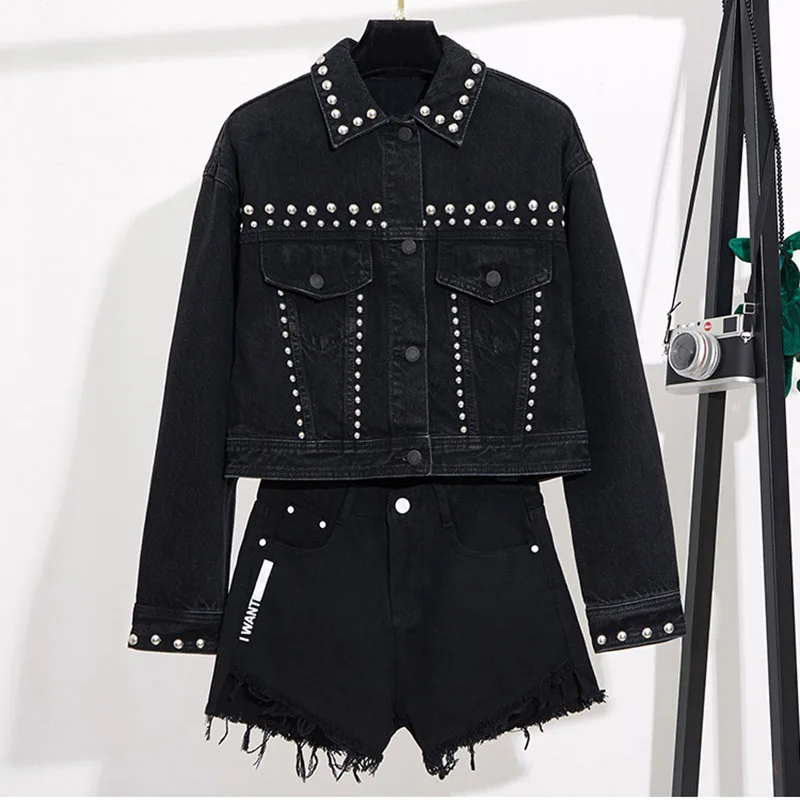 YingYuanFang модная весенняя новая Корейская короткая черная джинсовая куртка с заклепками для женщин