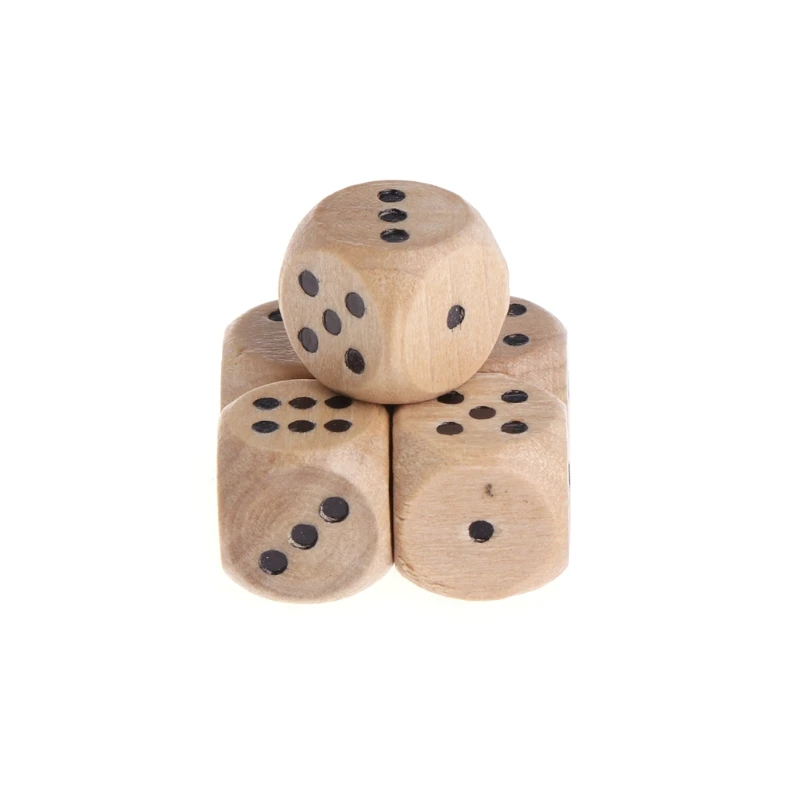 5pcs 6 Sided Wood Dice Mahjong Party Number Or Point Round Coener Kid Toys Game