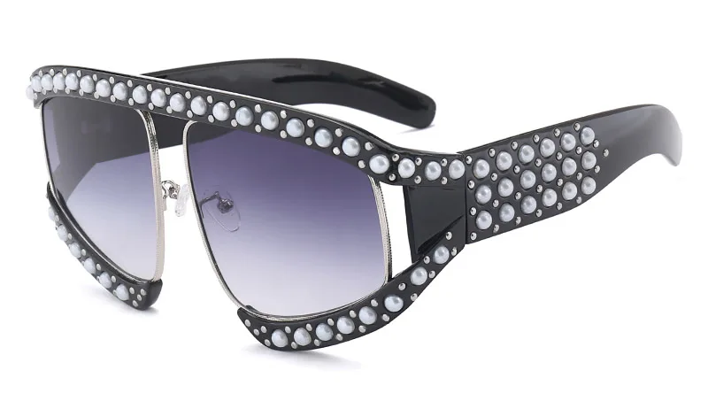 HBK итальянские брендовые дизайнерские роскошные большие жемчужные солнцезащитные очки для женщин и мужчин, негабаритные солнцезащитные очки для женщин и мужчин, очки с прозрачными линзами UV400 - Цвет линз: C1 Black Gray