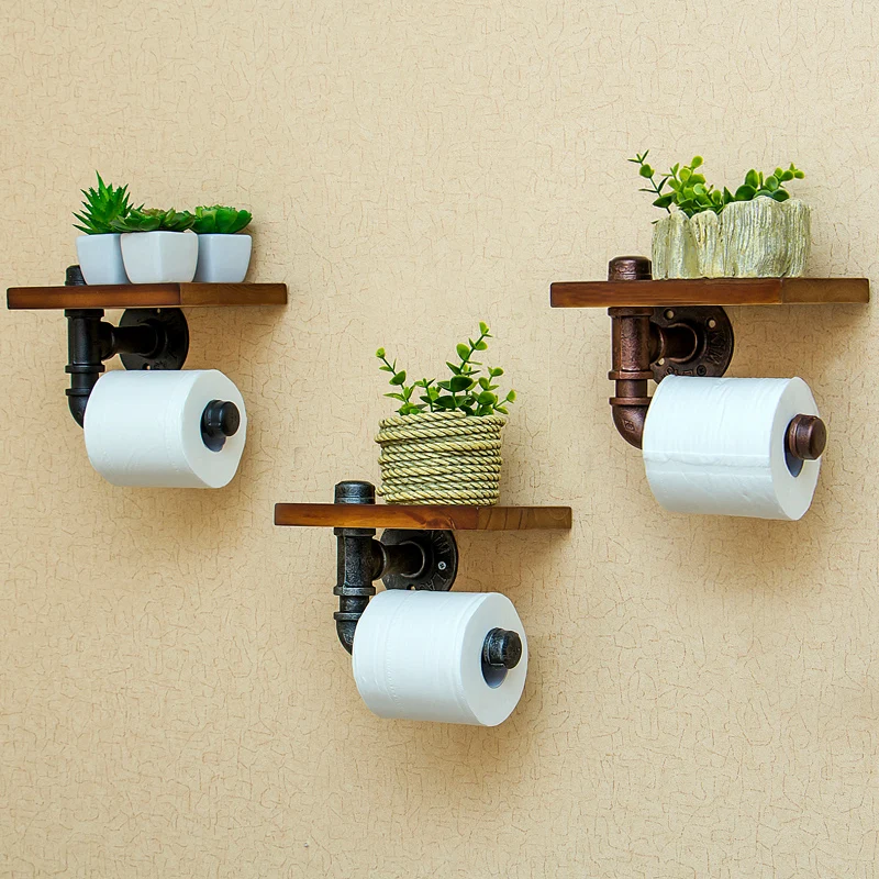 

AUSWIND Artistic Versatile Toilet Paper Holder Black Mobile Phone Box Wood Material Wall Hanging No Punching Bathroom Product