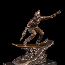 ATLIE Bronzes Arts Crafts skateboard ski sculpture bronze Sports man vintage statuette souvenirs