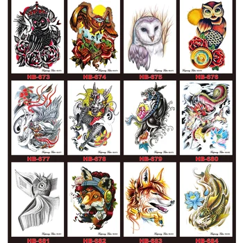 

12 PCS Colorful Drawing Waterproof Temporary Tattoo Body Art Sleeve Women Men Henna Flower Owl Design Tattoo Sticker