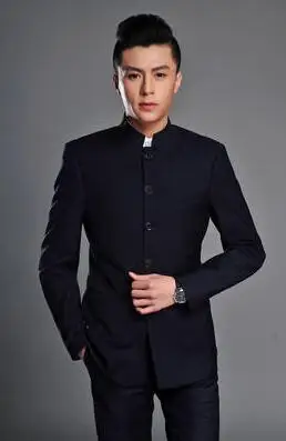 Черный Серый Повседневный приталенный Блейзер Мужская китайская туника костюм