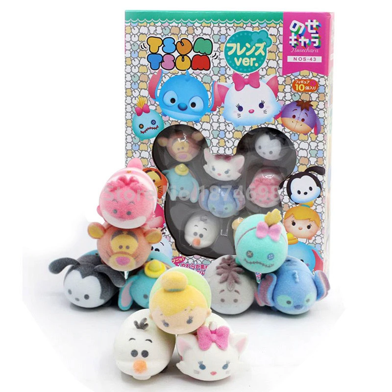 

New Stitch Scrump Oswald Dumbo Marie Cheshire Cat Olaf Tinker Bell Eeyore Tigger Mini 10PCS Flocking Figure Stack Toy Doll Set