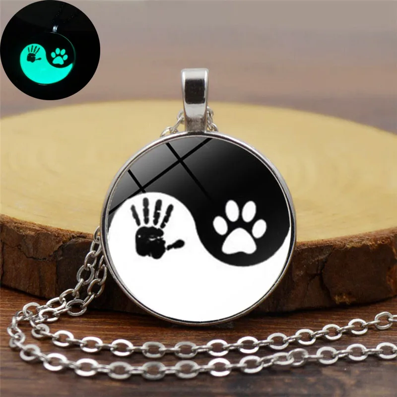 Taichi Yin Yang Dog Paw светящийся кулон на ожерелье DIY Jewelry Chain Necklace стеклянный купольный