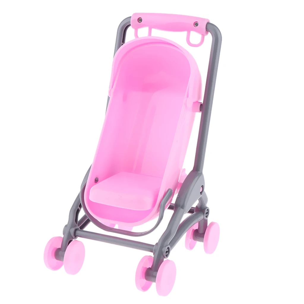 Lovely Pink Baby Stroller for Kelly Doll Toy Infant Kids Carriage Stroller Trolley Nursery Toy for Dolls Furniture Accessory