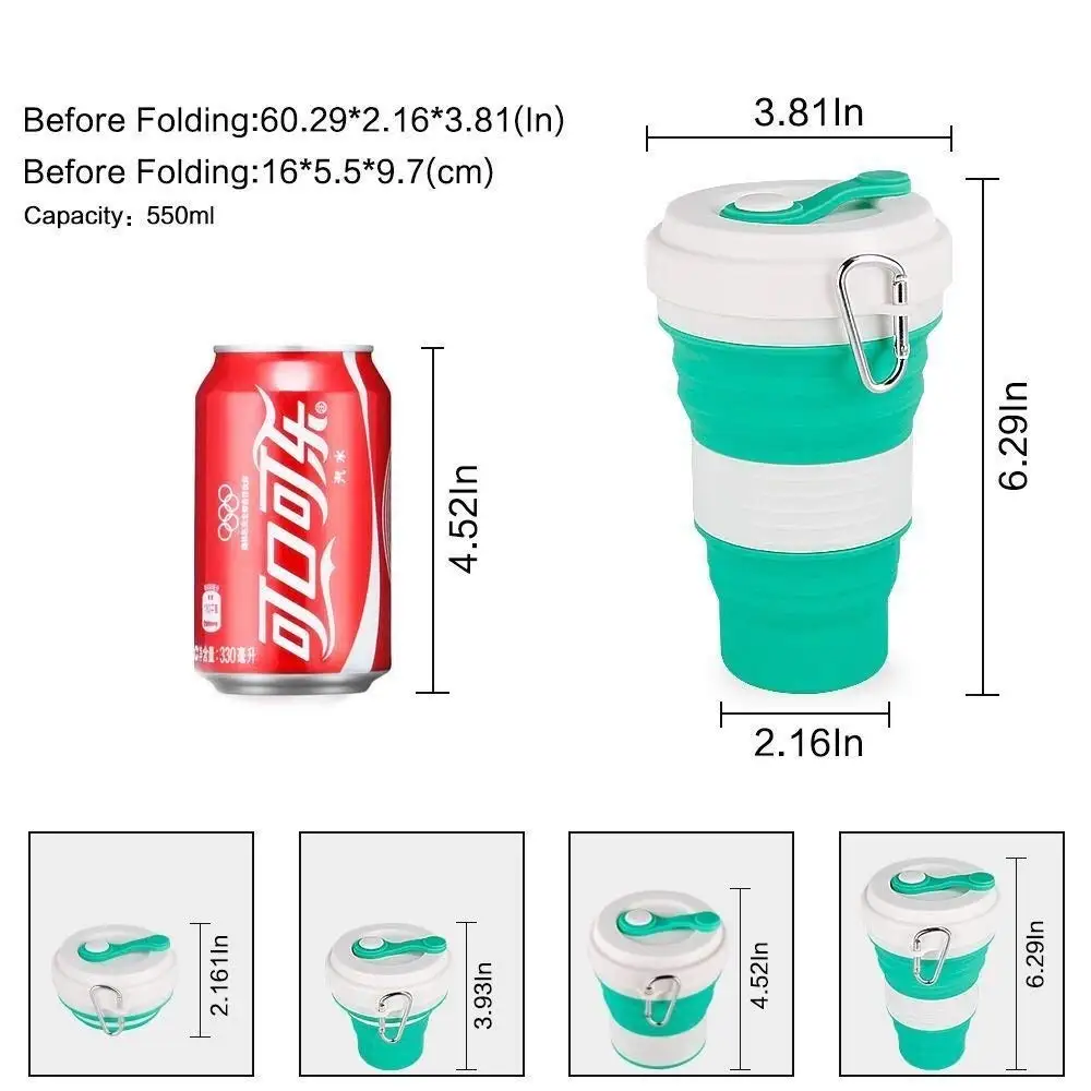 550 мл дорожная чашка, кружка, складная силиконовая чашка с крышкой, легкая кружка для воды, кофе, питья, для кемпинга, туризма, BPA бесплатно