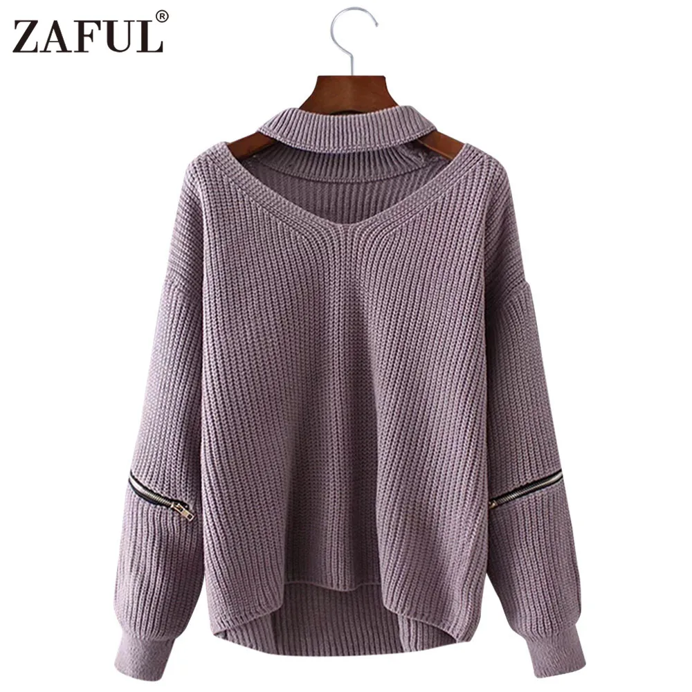 ZAFUL 2017 New Autumn Women Sweaters Pullovers V neck long